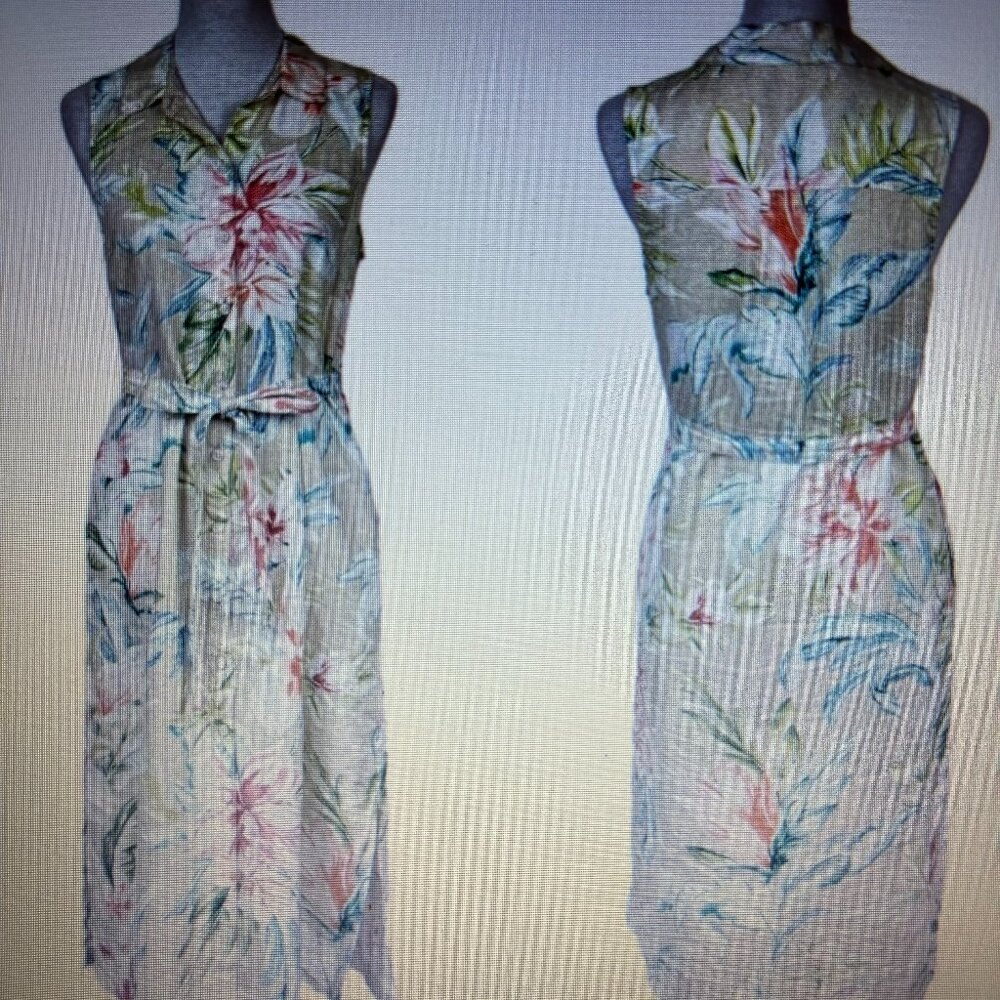 Tommy Bahama Size XL Maya Meadows Linen Floral Vacation Shirt Dress Women's